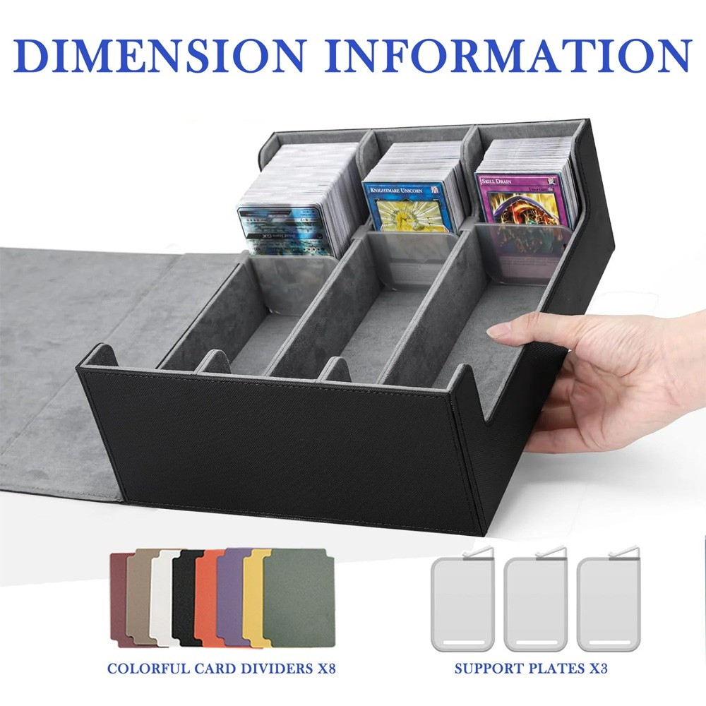 Trading Card Storage Box, Hold 1800 Cards 8 Dividers 3 Stoppers Magnetic Closure