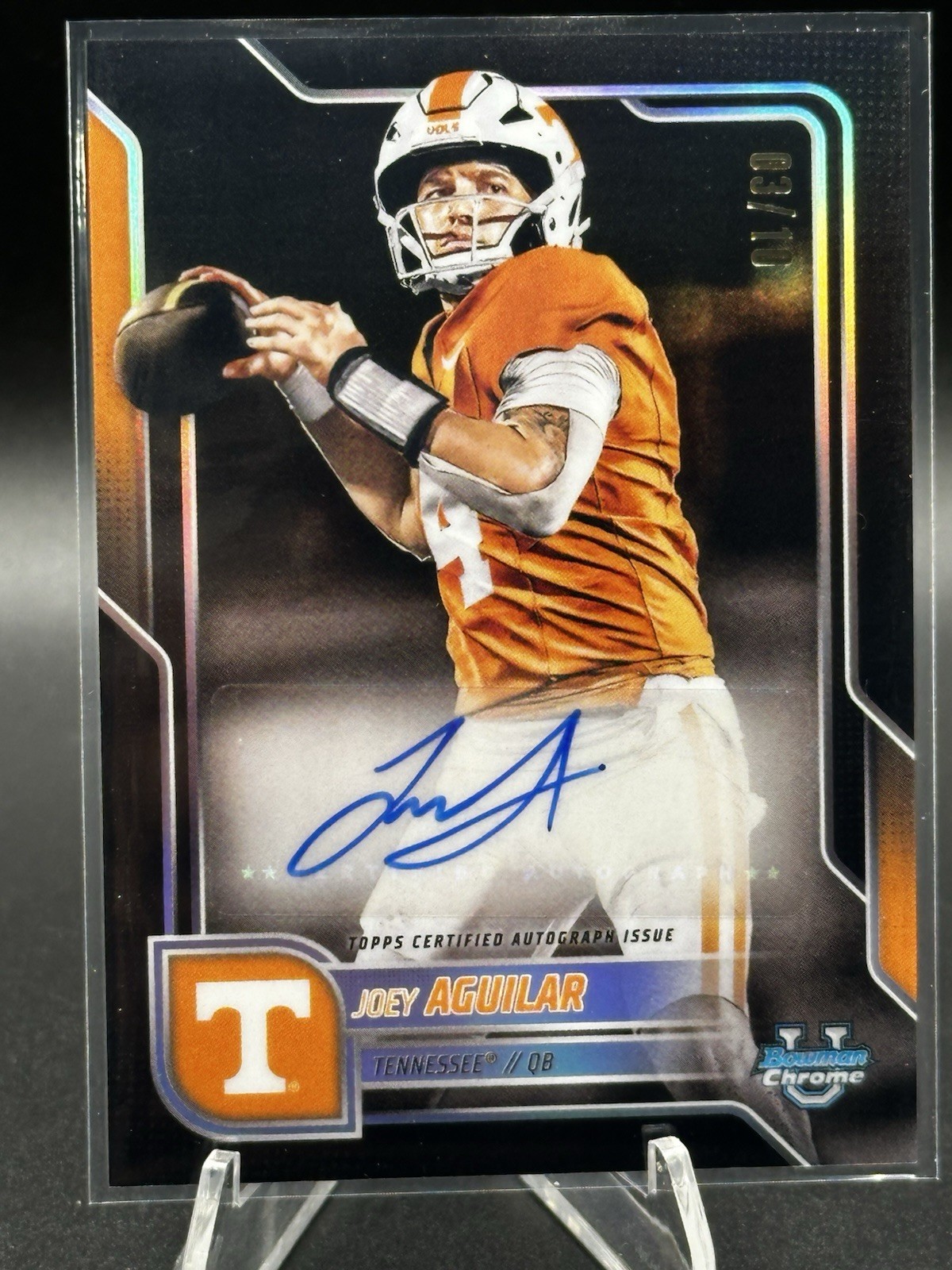 Joey Aguilar 1st Black Auto /10 2025 Bowman U Chrome #BCA-JOE Tennessee