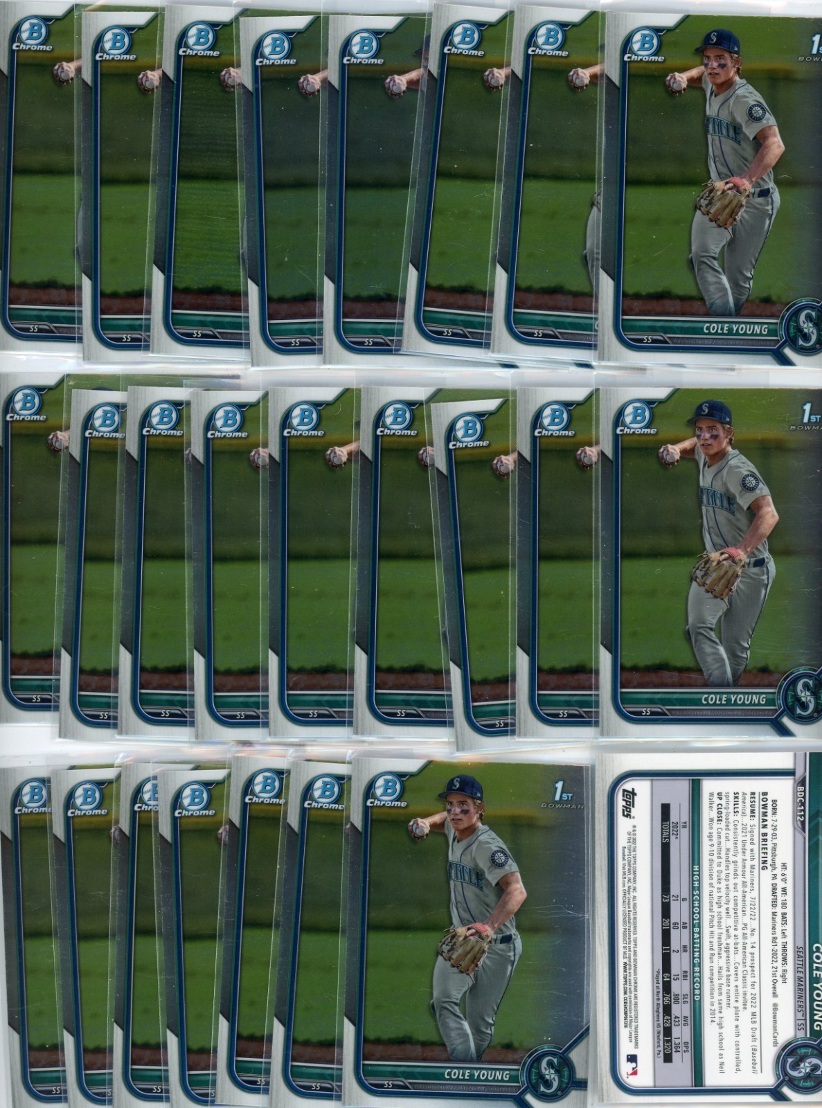 COLE YOUNG 2022 1st RC Bowman Draft Chrome MARINERS BDC-112 (LOT Of 25)