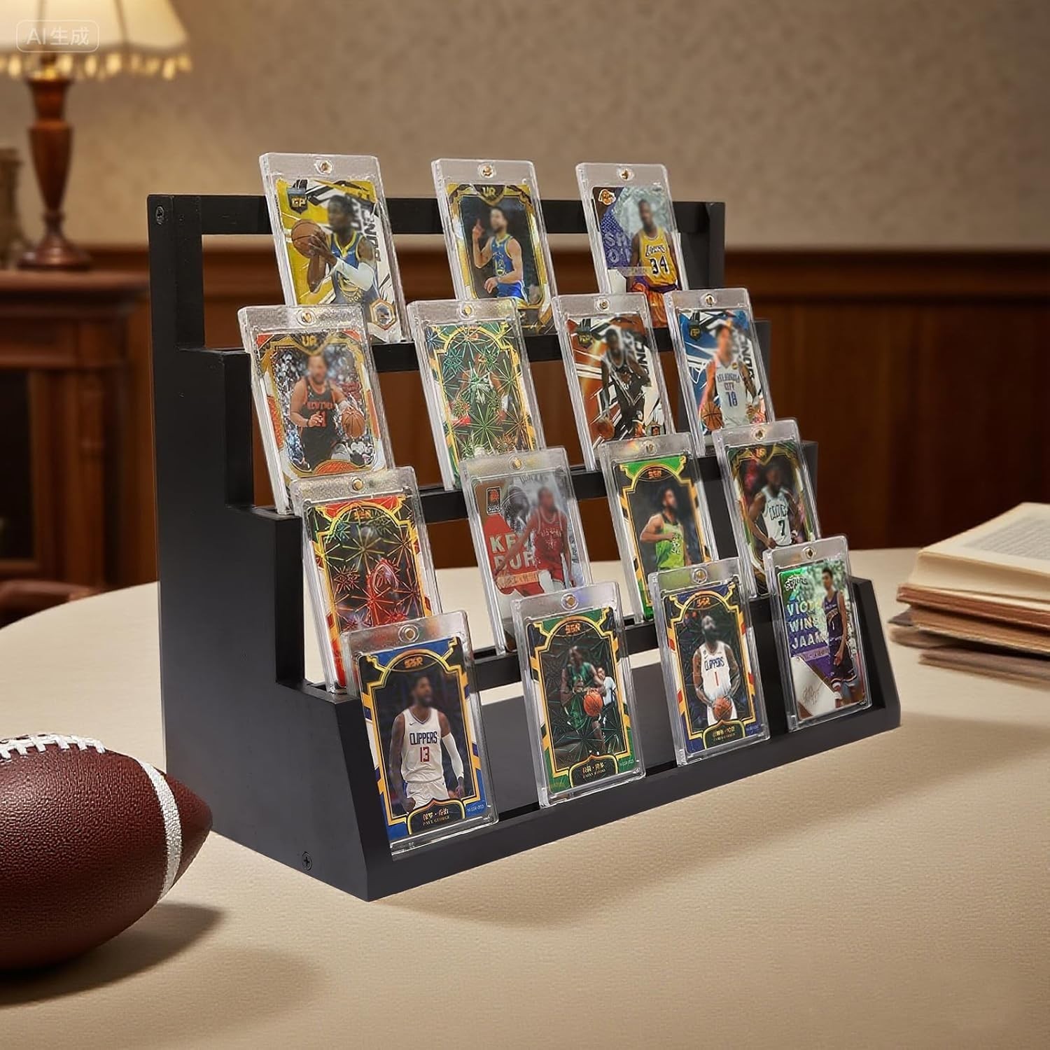 Trading Card Display,4-Tier Card Display Storage, Wooden Graded Baseball Spor…