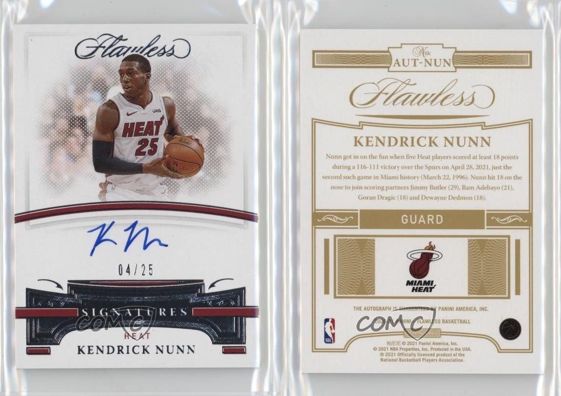 2020-21 Panini Flawless 4/25 Kendrick Nunn #AUT-NUN Auto 3d3
