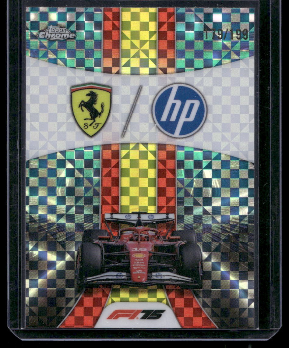 2025 Topps Chrome Formula 1 #175 Scuderia Ferrari logo, Aqua Checker Flag /199