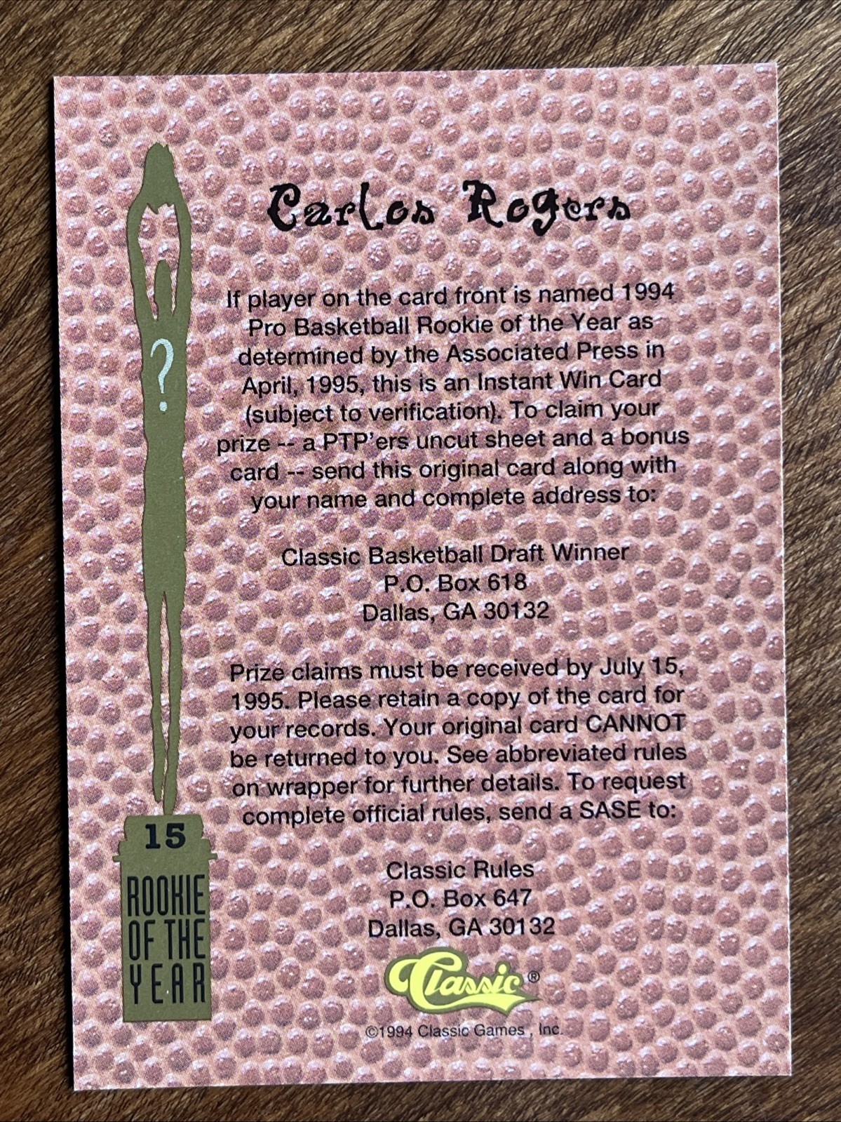 (3) Carlos Rogers Inserts Classic Sweepstakes /6225 Ultra All Rookie UD Holoview