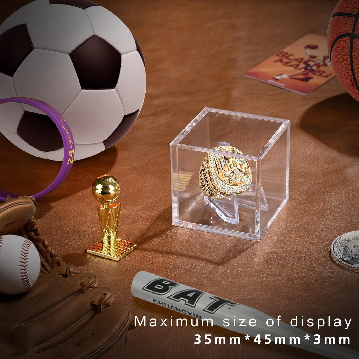 Championship Ring Display Case,Acrylic Display Box and Holder for Super Bowl Rin