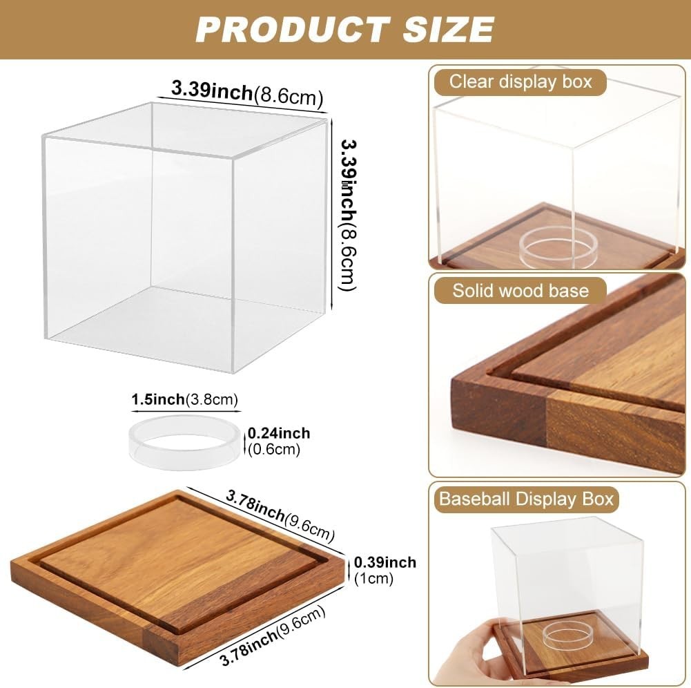 Baseball Display Cube – Clear Acrylic Baseball Holder Case with Wooden Base, …