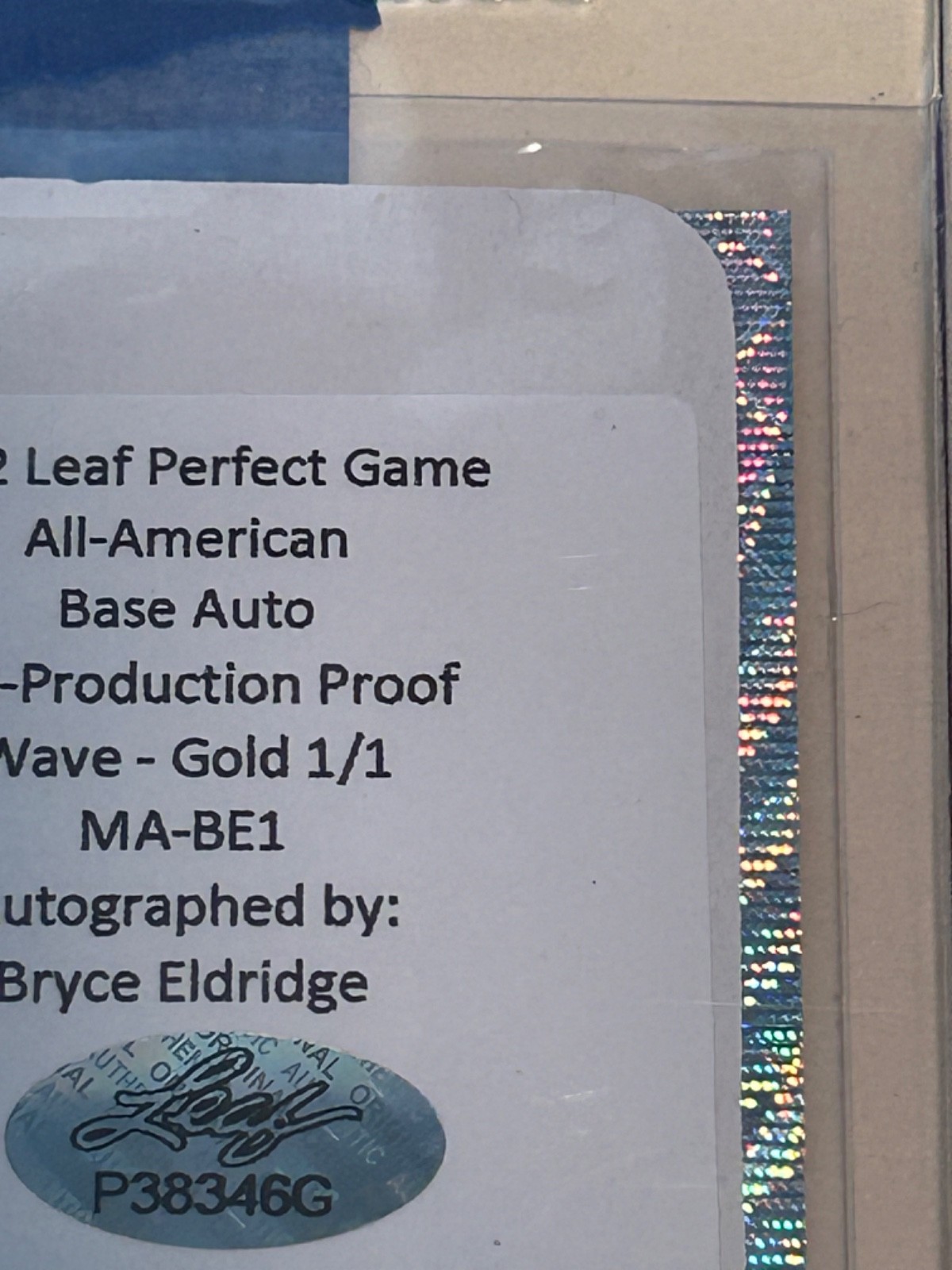 #1/1 BRYCE ELDRIDGE AUTO “TOUGHEST PPP TO FIND IN BAY AREA” SSP GIANTS PG GOLD
