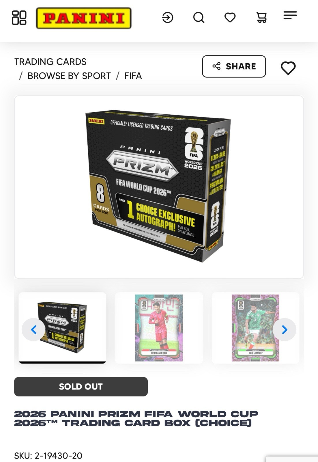 2026 Panini Prizm FIFA World Cup Soccer Trading Card Box (Choice) PRESALE