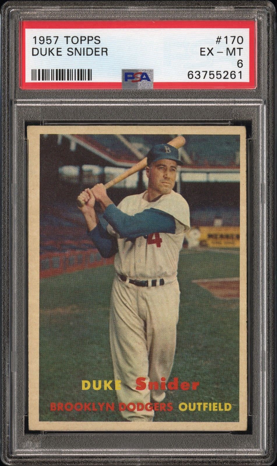 1957 Topps Baseball #170 – Duke Snider – PSA 6 EX-MT – Dodgers HOF – Sharp Card!