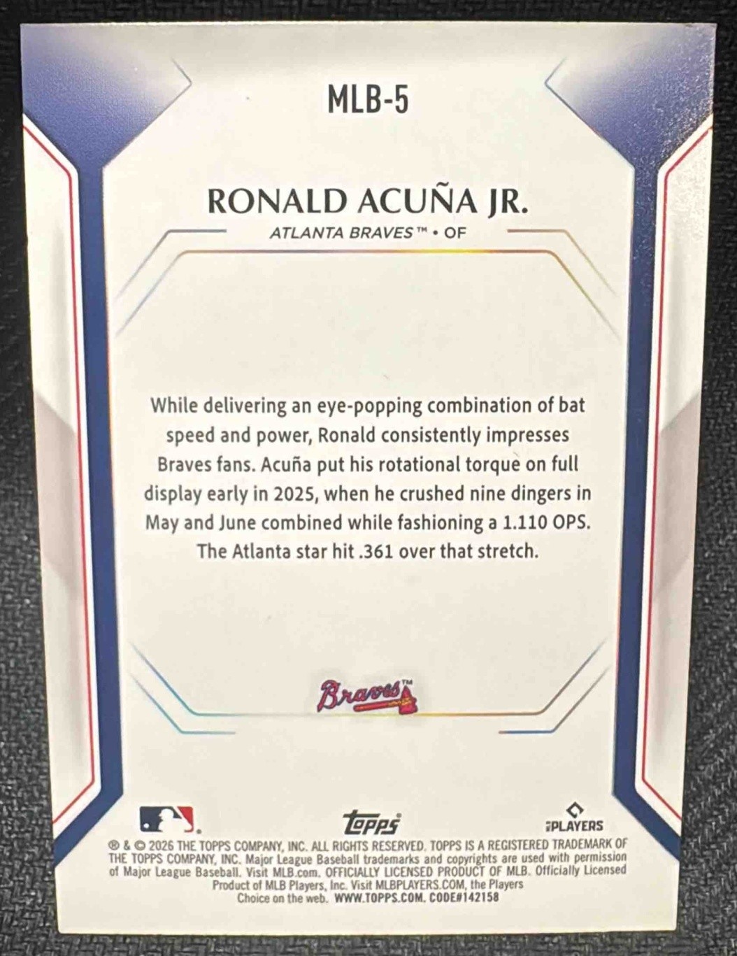 2026 Topps Collector’s Kit Exclusive Ronald Acuna Jr. #MLB-5 Wave Foil