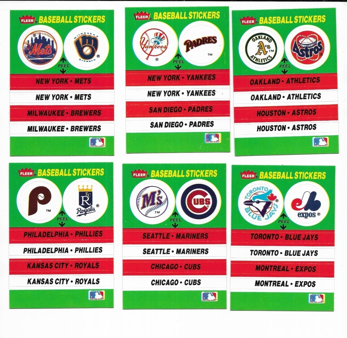 1988 Fleer – Team Stickers Inserts PICK YOUR TEAM