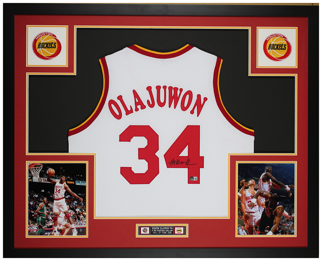 Hakeem Olajuwon Autographed & Framed White Rockets Jersey Auto Beckett COA