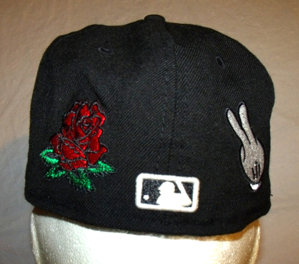 Cincinnati Reds Black Hat White Logo New Era 59Fifty Wool Fit 7 Customized Rose+