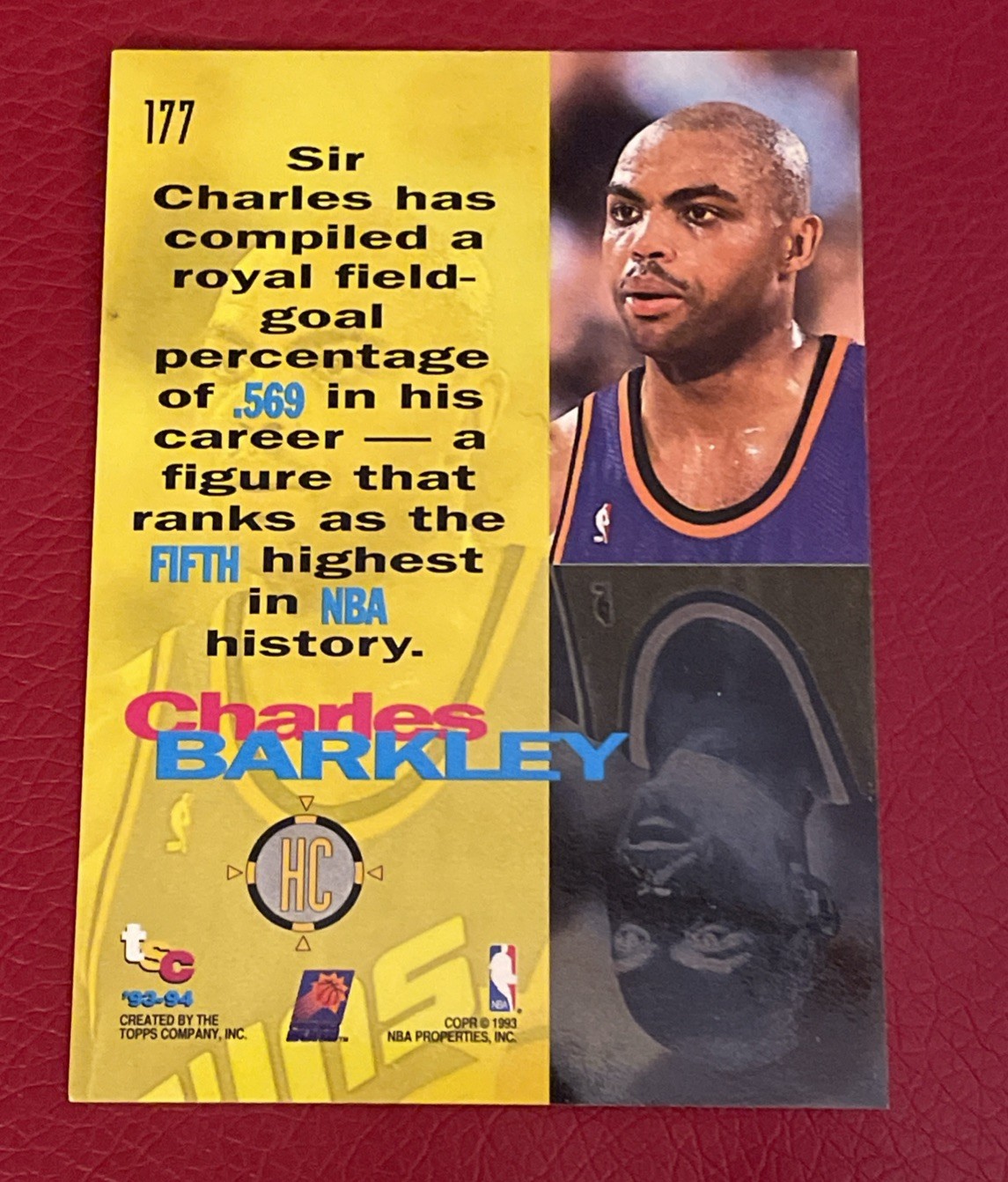 Charles Barkley 1993-94 Topps Stadium Club HIGH COURT #177 Phoenix Suns Card HOF