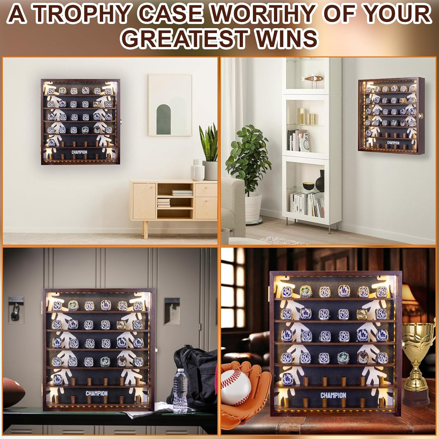 Championship Ring Display Case,Baseball Ring Display Case,36 Slots Baseball Ring