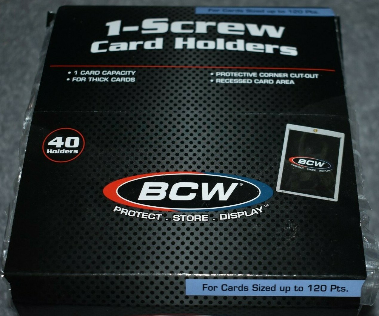 ONE 40 COUNT BOX 1-SCREW CARD HOLDER FOR 120 PT THICK MEMORABILIA CARDS