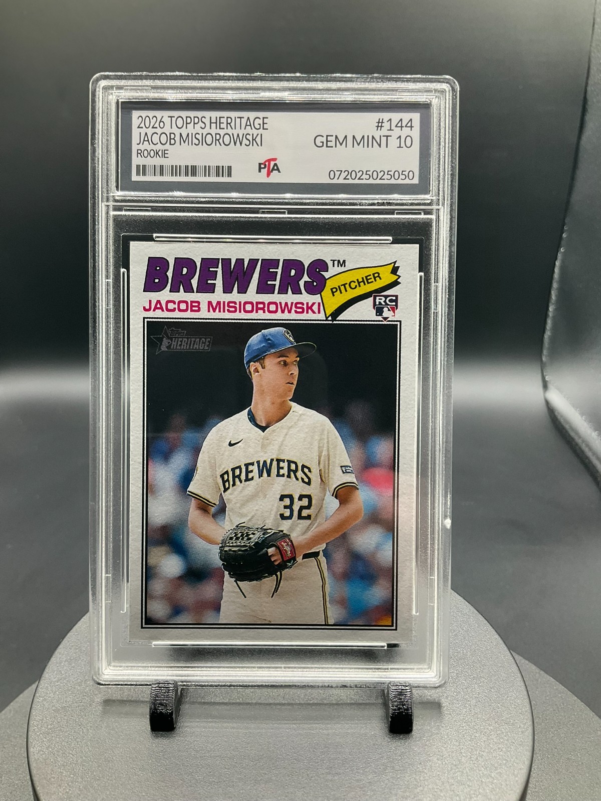 2026 Topps Heritage #144 Jacob Misiorowski Brewers RC GRADED GEM MINT PTA 10🔥