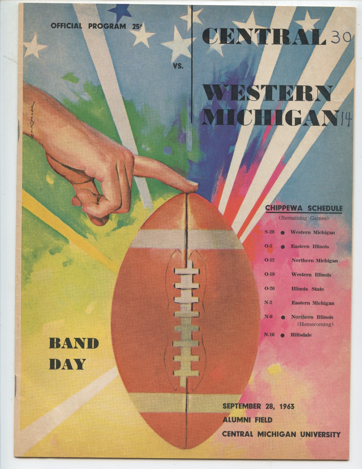 1963 CENTRAL MICHIGAN vs WESTERN MICHIGAN FOOTBALL PROGRAM (BAND DAY, 20 PAGES)
