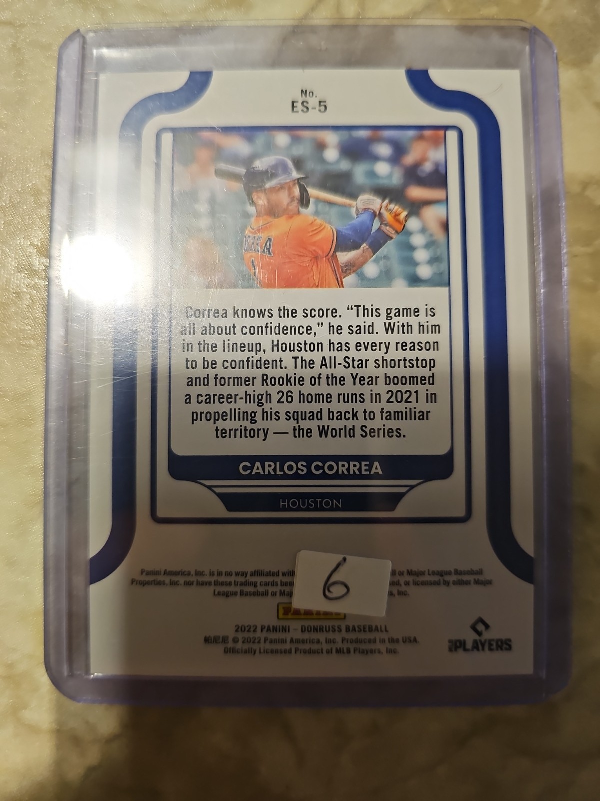 2022 Panini Donruss – Elite Series Carlos Correa #ES-5 /999 Houston Astros L03