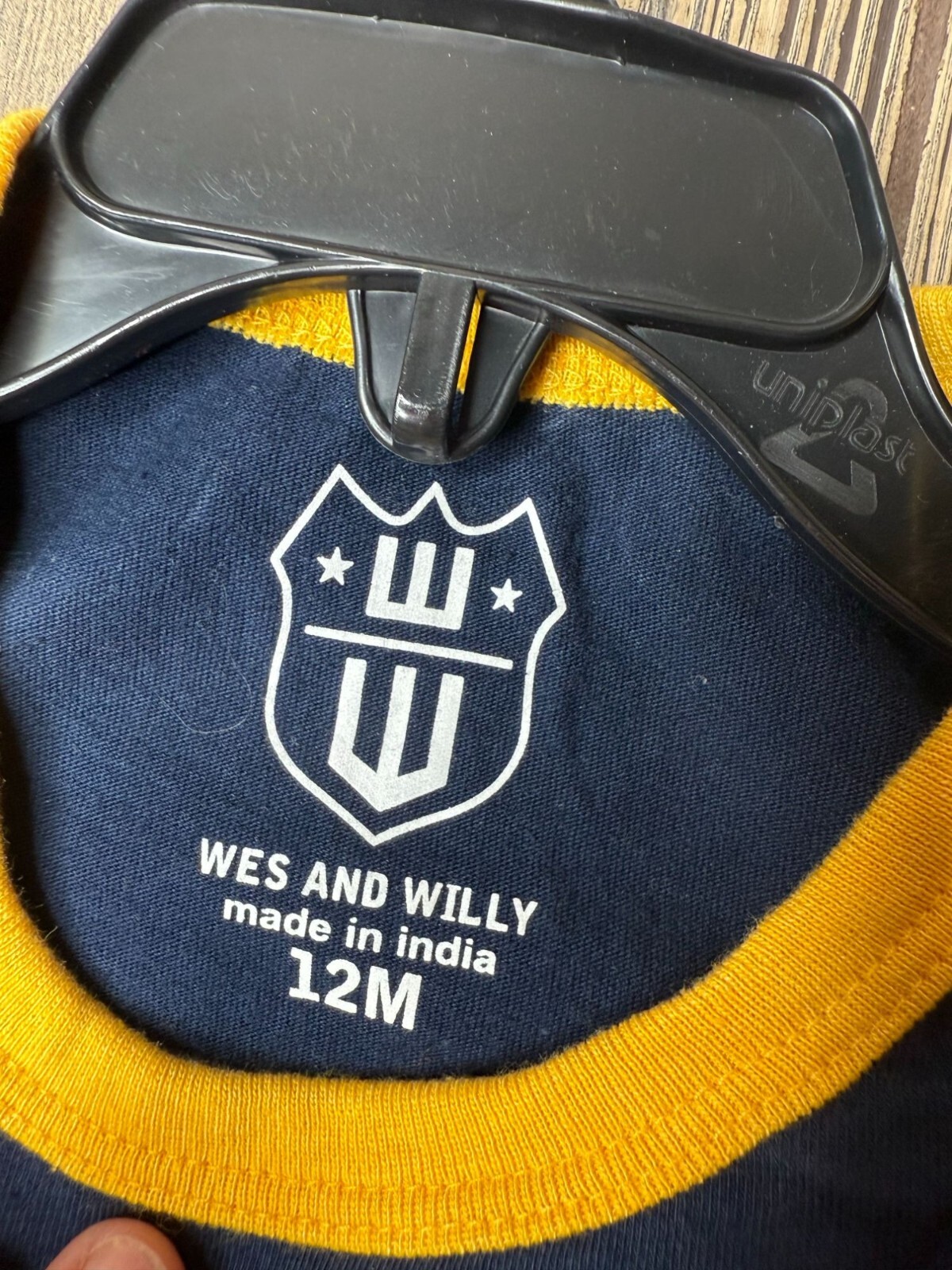 NWT Wes And Willy Infant 12M Lap Shoulder Romper Navy & Gold Cotton
