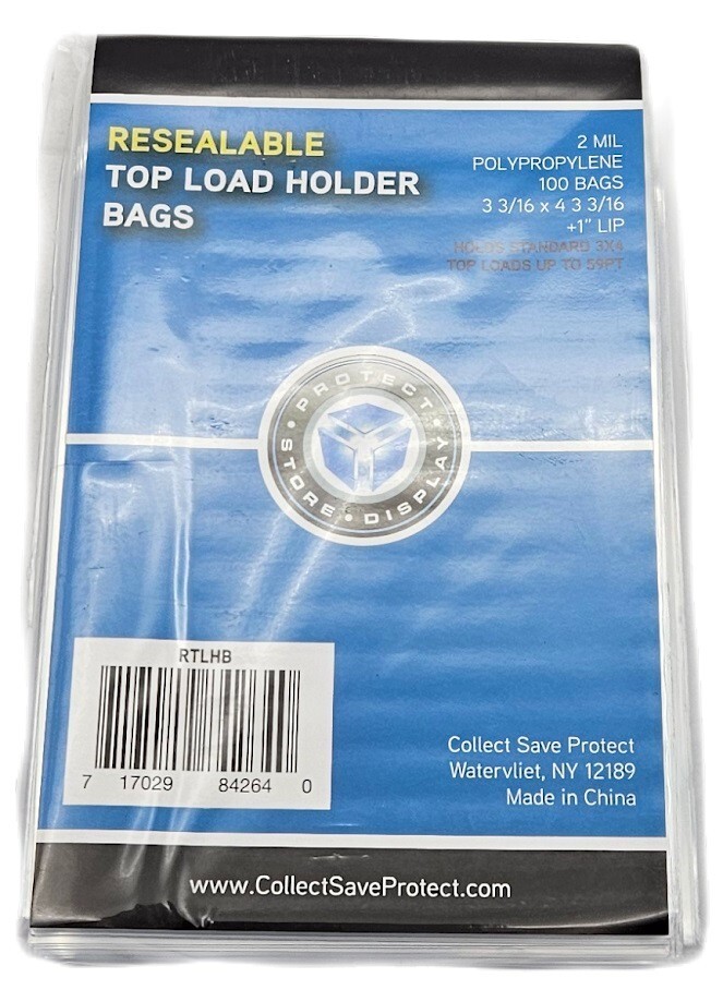 (100-Pack) CSP Resealable Topload Holder Bags – Sized To Bag Single Toploaders