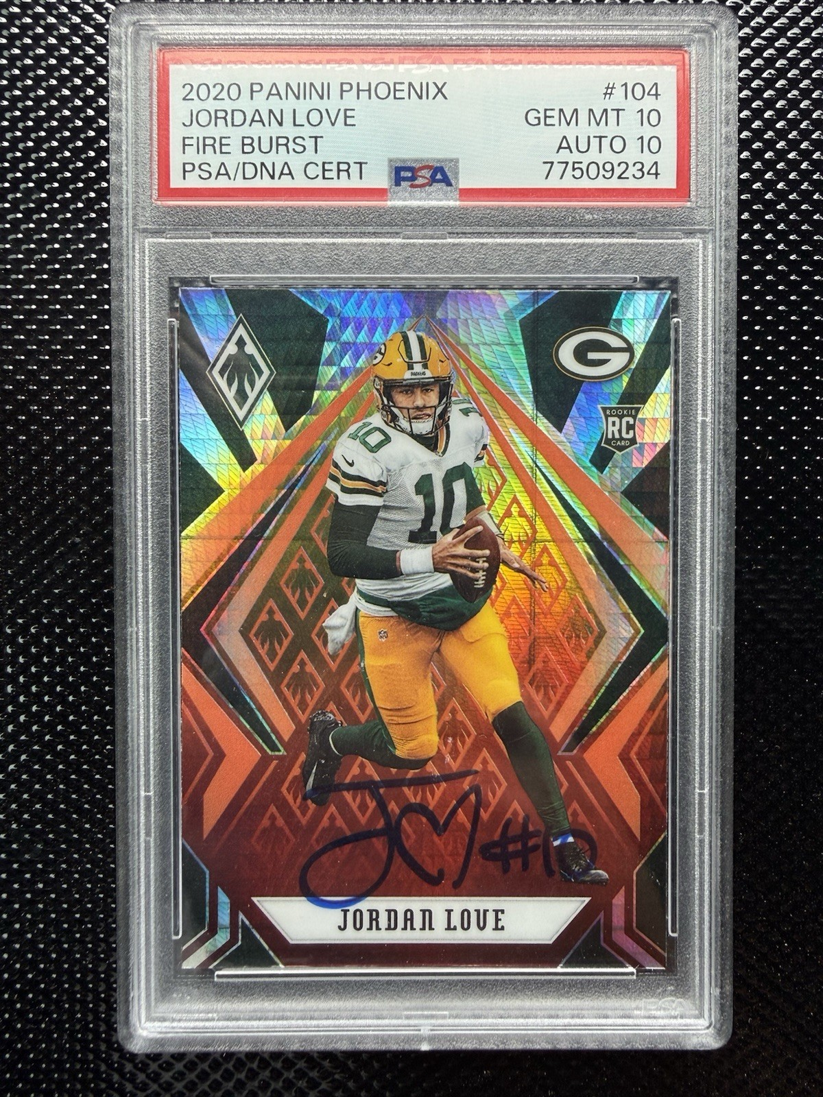 2020 Panini Phoenix Rookies Jordan Love #104 Fire Burst RC Auto Packers PSA 10