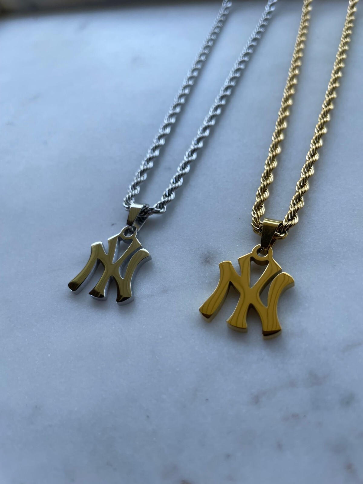 New York Yankees Necklace – Bundle – Gold & Silver – 3mm Rope – 20″ Chain – MLB