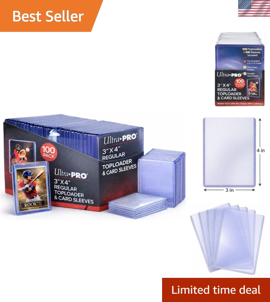 3″ x 4″ Toploaders Bundle – 100 Clear PVC Sleeves for Card Protection