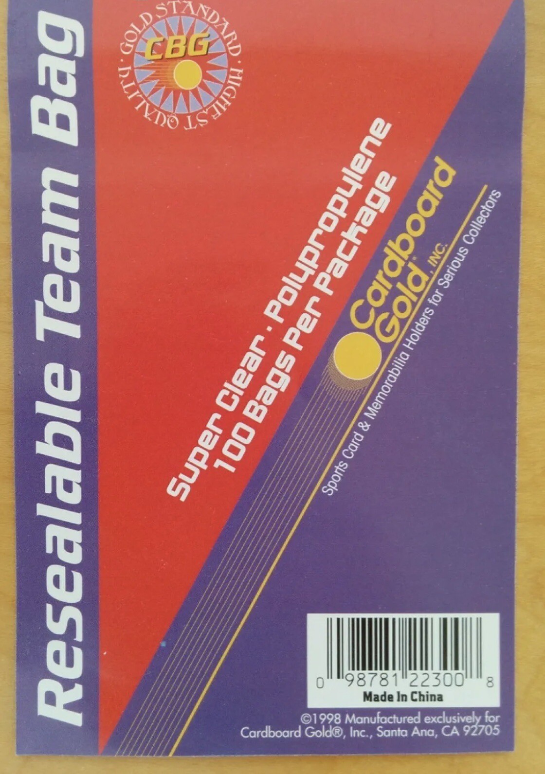Cardboard Gold | Team Bags CBG Resealable Sleeves 100 count