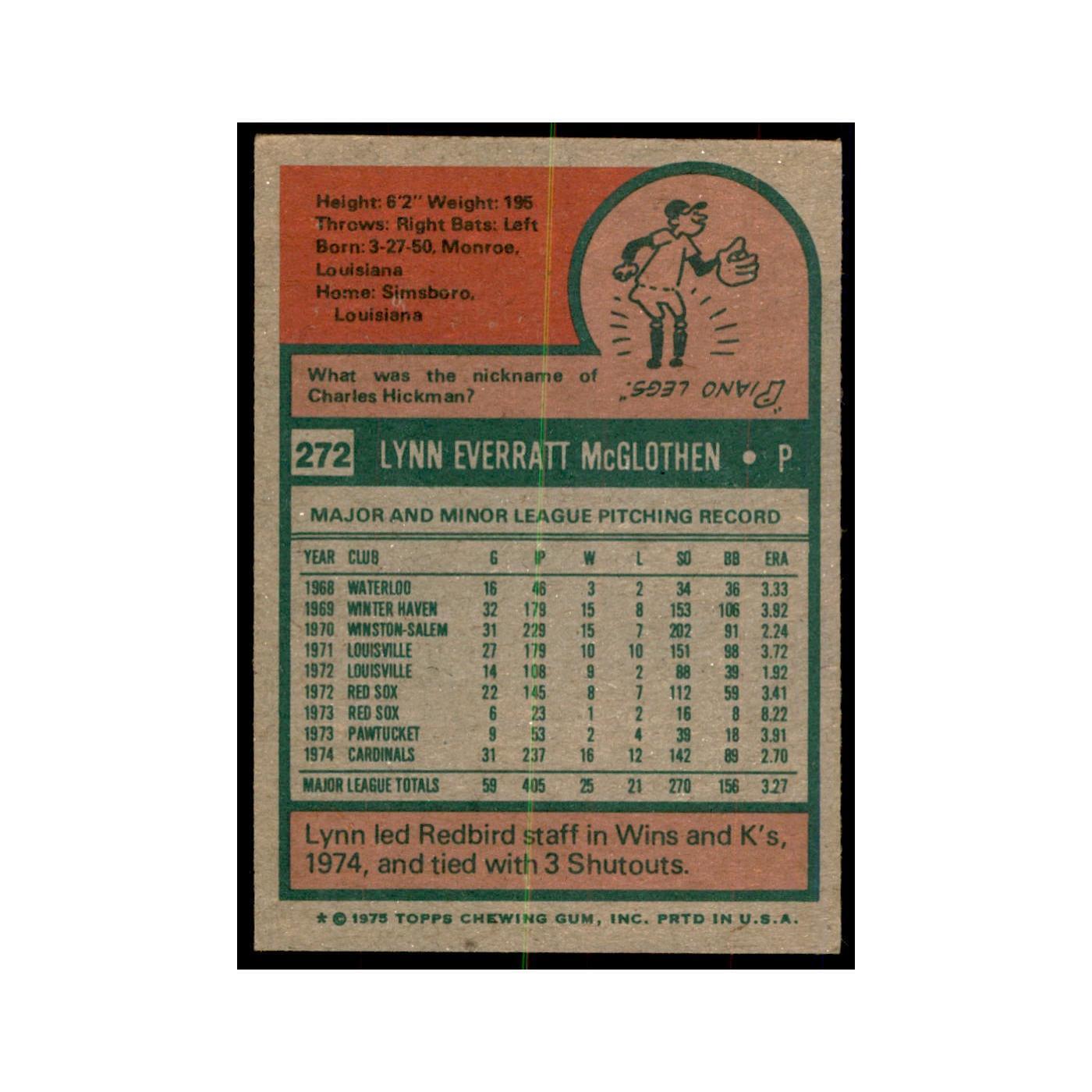 Lynn McGlothen 1975 Topps #272 Baseball Cards Baseball Card EX