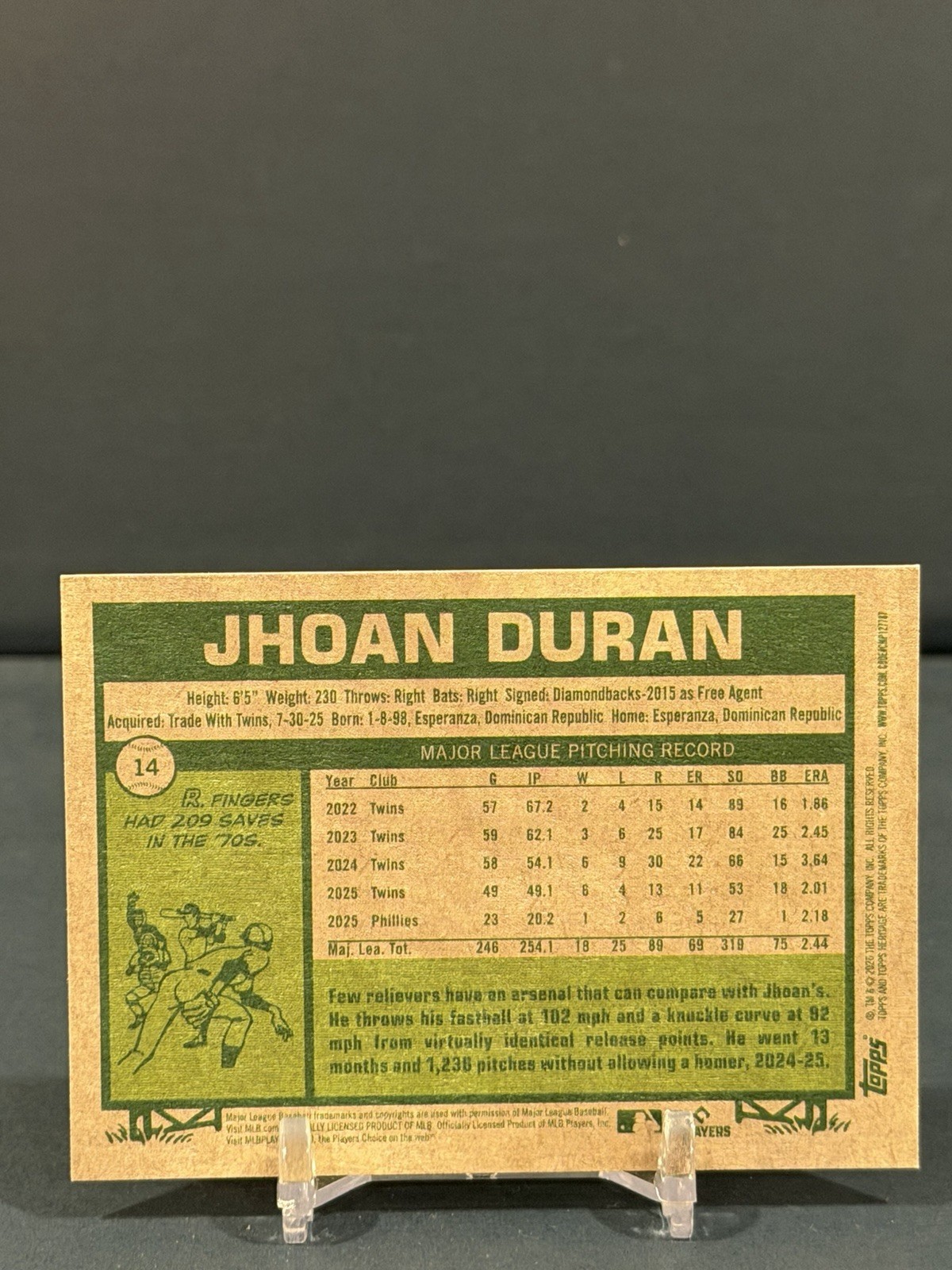 Jhoan Duran Red Border Parallel SP 2026 Topps Heritage #14 Phillies Color Match