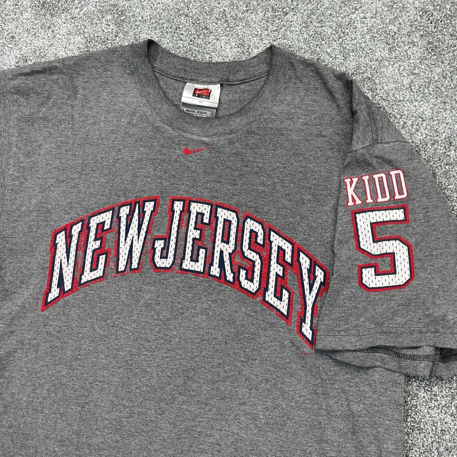 Vintage Jason Kidd New Jersey Nets Nike T Shirt Adult Medium Center Swoosh Mens