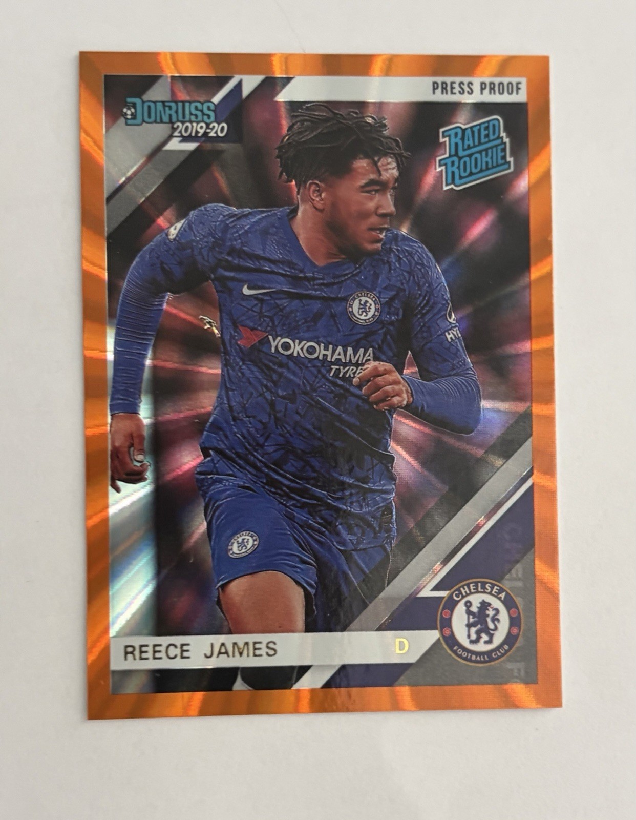 2019-20 Panini Donruss Reece James RC #56 Rated Rookie Press Proof Orange Card