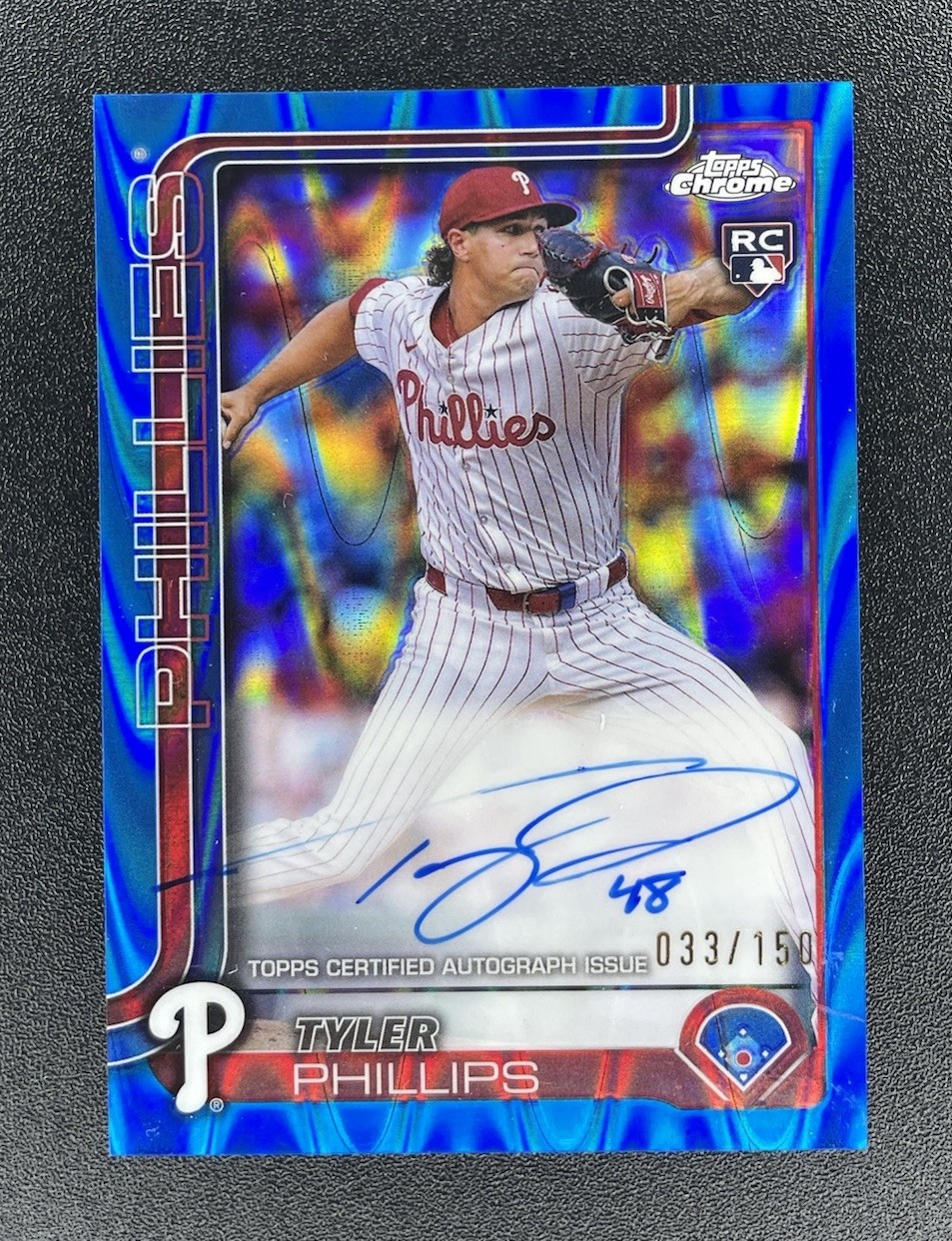 Tyler Phillips 33/150 2025 Topps Chrome Rookie Autographs #RA-TP Blue Phillies