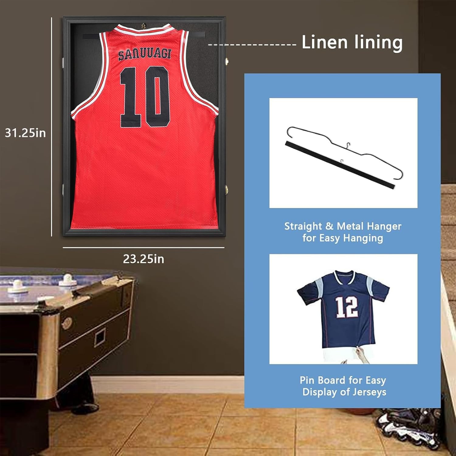 Jersey Frame Display Case Large Lockable Sports Jersey Frame Shadow Box with Uv