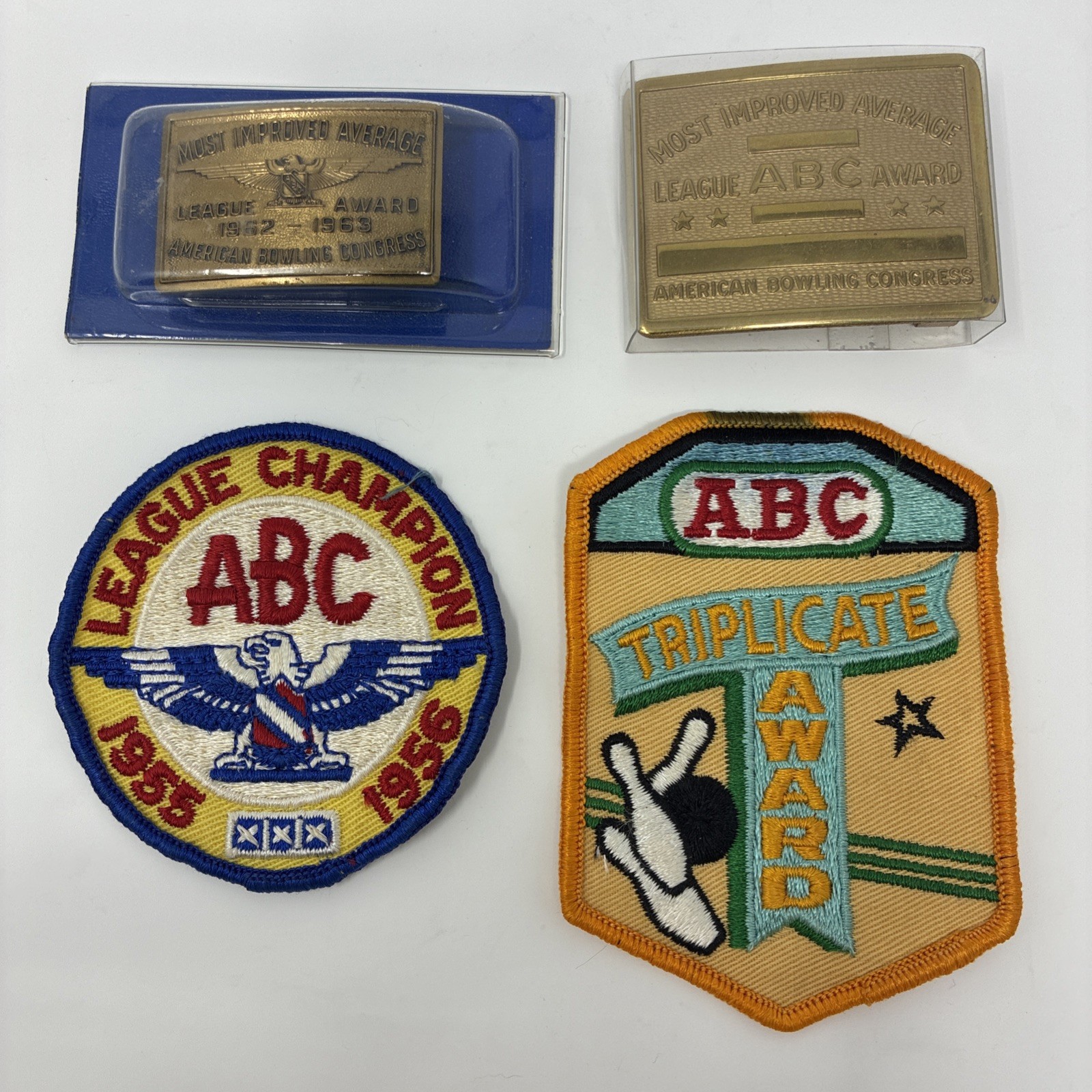 Lot of Vintage ABC Bowling Award Patches and Belt Buckles 1950’s -1970’s Unworn