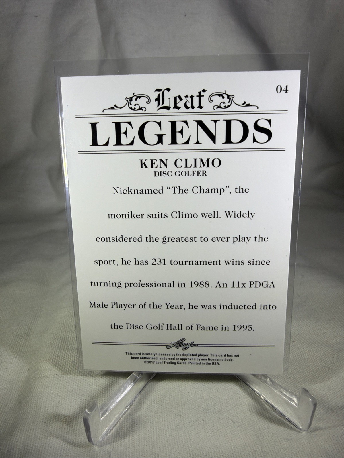 KEN CLIMO 2017 LEAF EXCLUSIVE LEGENDS EDITION ROOKIE CARD #04! DISC GOLF LEGEND!