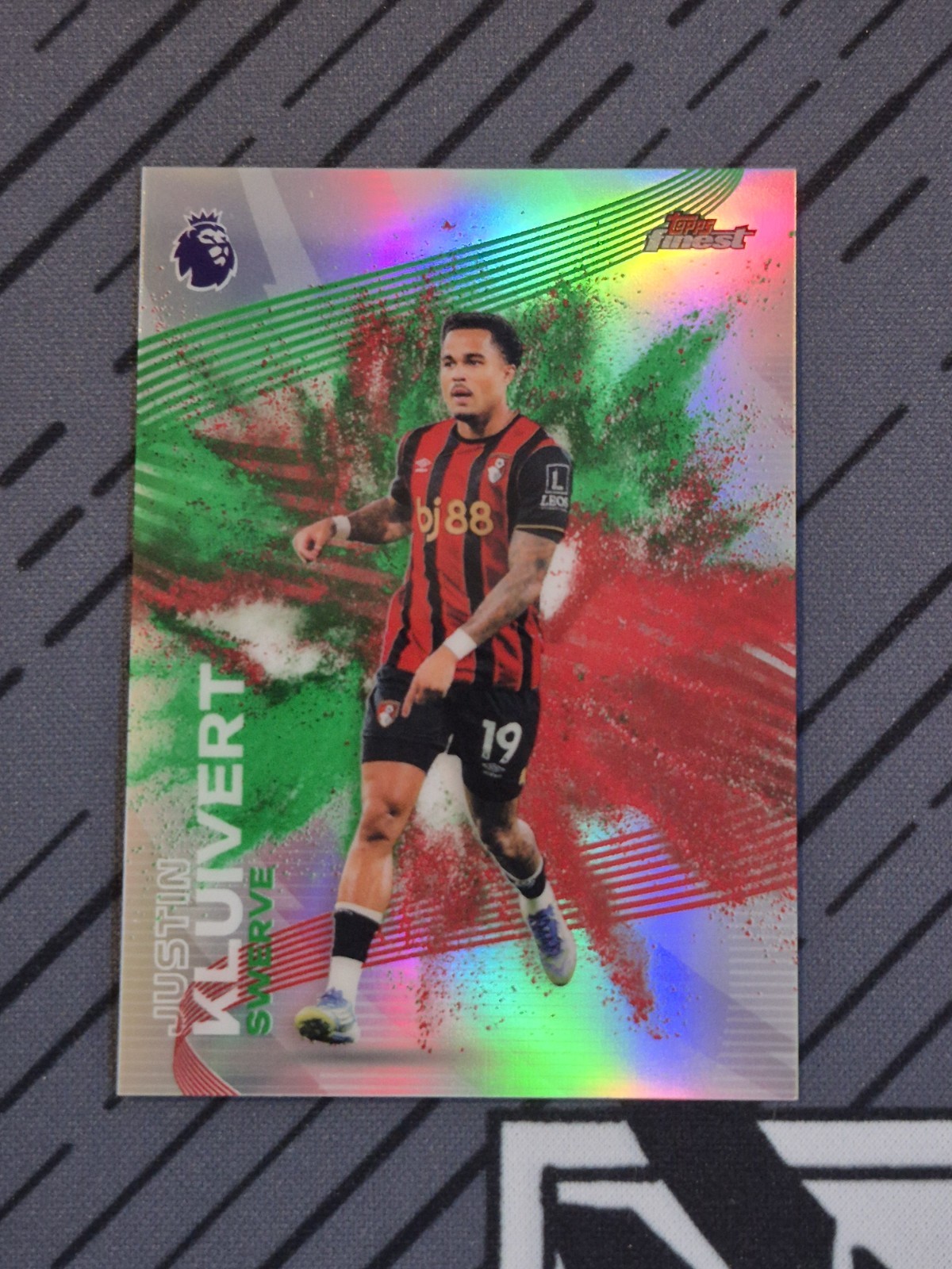 2026 Topps Finest Premier League JUSTIN KLUIVERT Swerve Fusion Green Red SP #FV1