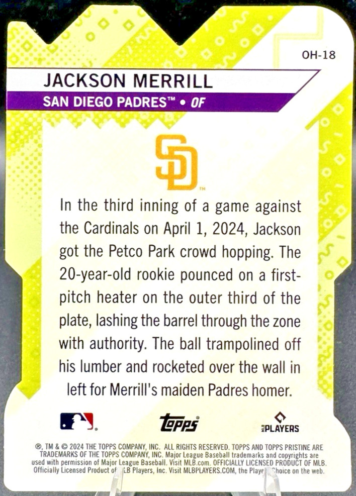 2024 Topps Pristine Jackson Merrill #OH-18 Rookie RC Die Cut