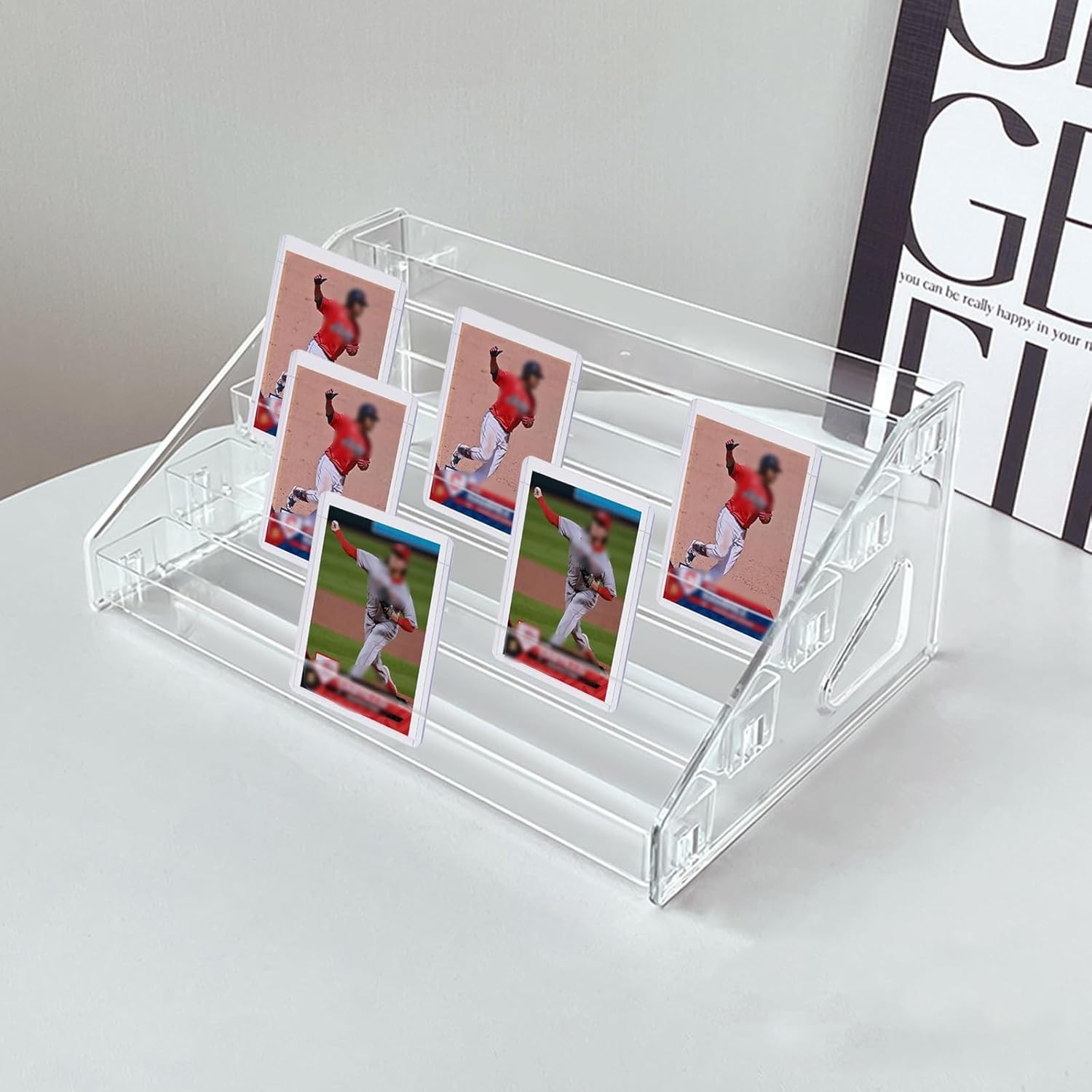 5-Tiered Trading Card Display Holder, Clear Plastic Tabletop Display Card Rack