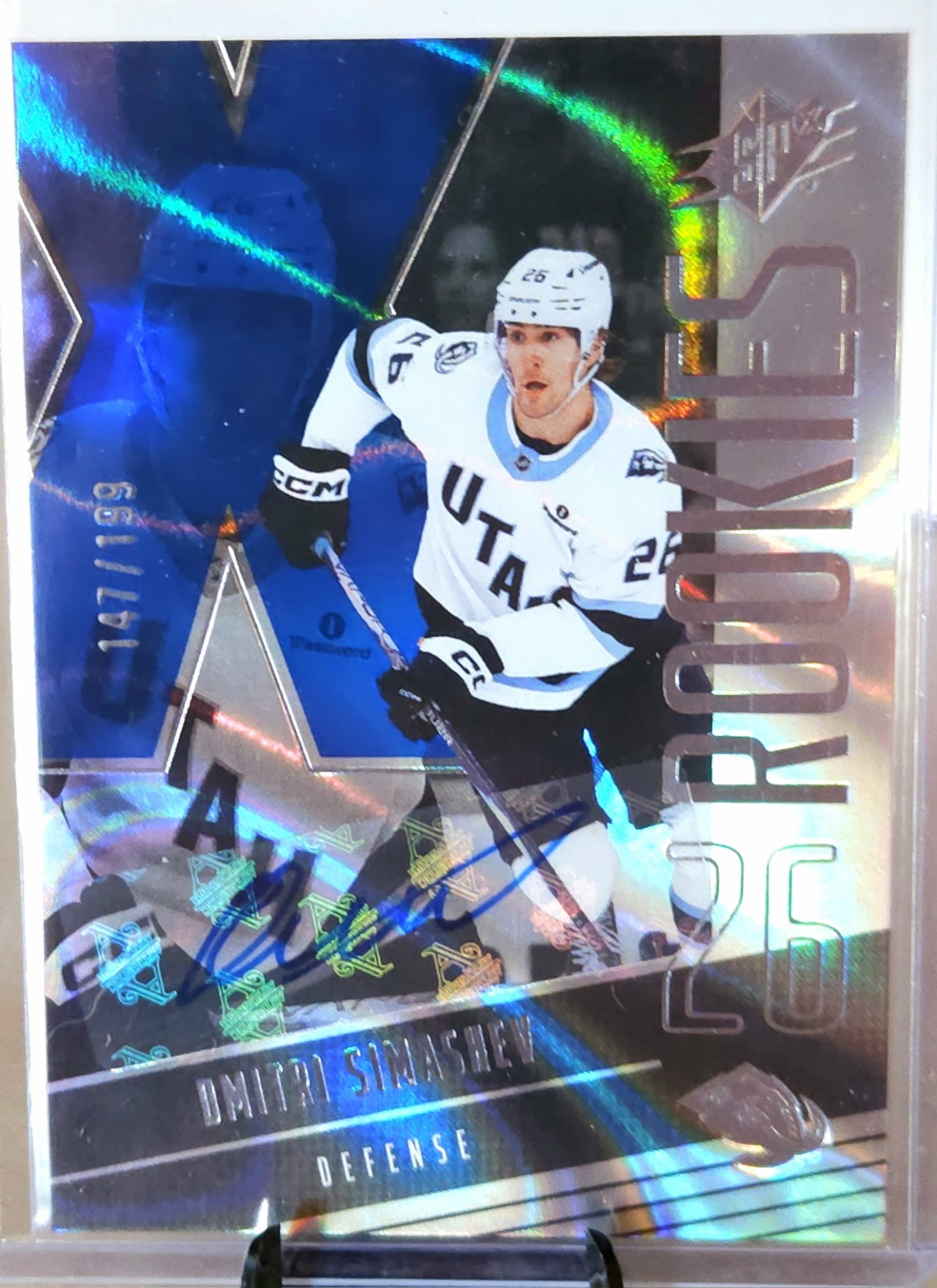 Dmitri Simashev Blue Auto 147/199 Rookie 2025-26 SPx Utah Mammoth