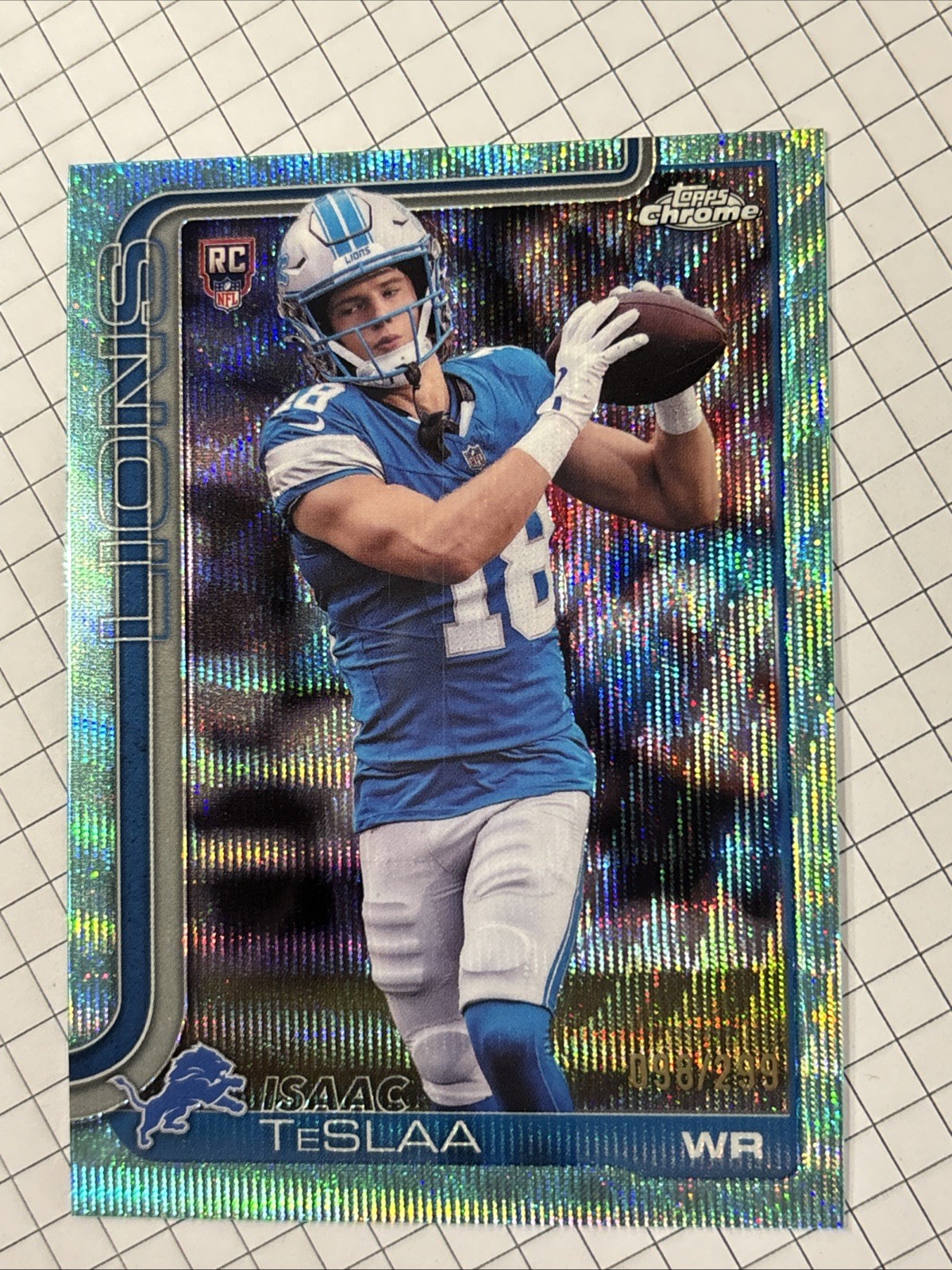 🔥Isaac TeSlaa /299 2025 Topps Chrome Aqua Wave Refractor Hogs RC Lions Rookie🔥