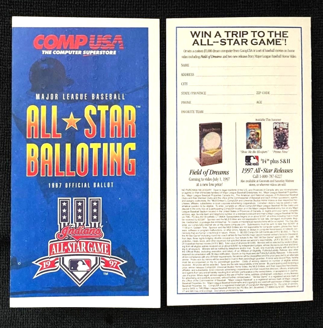 1997 MLB All-Star Game Ballots (unpunched) – Lot of 5; New