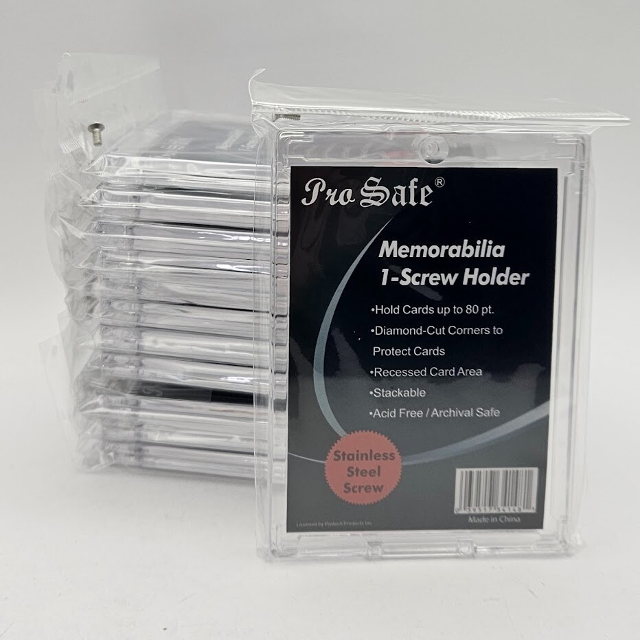 (12-Count) Pro-Safe 80pt Memorabilia 1-Screw Card Holder – Stainless Steel Screw