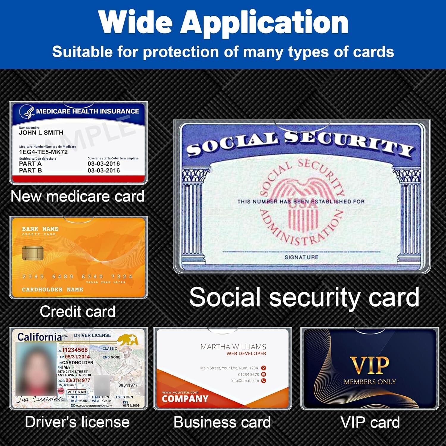 6 Pack Social Security Card Protector Sleeves/New Medicare Card Protector Sleeve