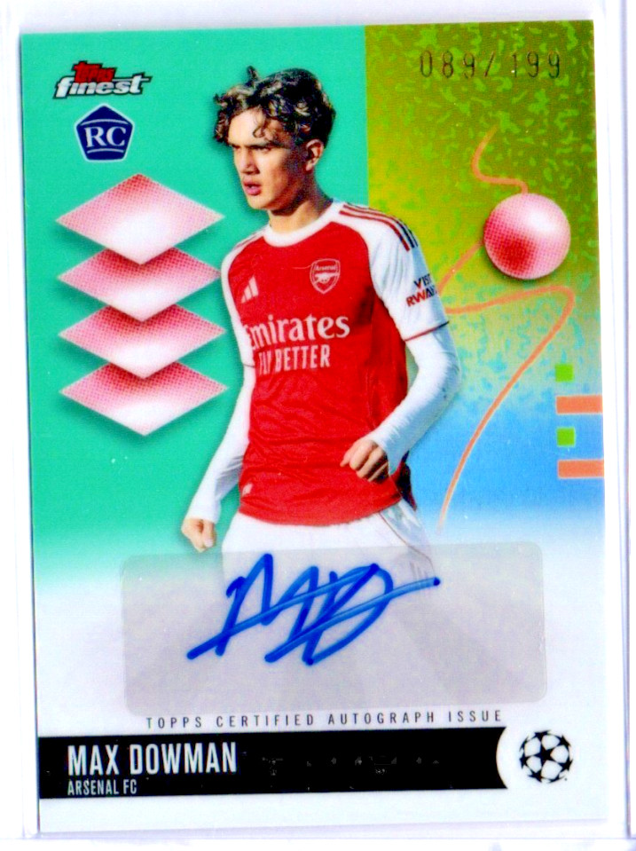 2025-26 TOPPS FINEST UEFA MAX DOWMAN AQUA REFRACTOR RC AUTO # 089/199