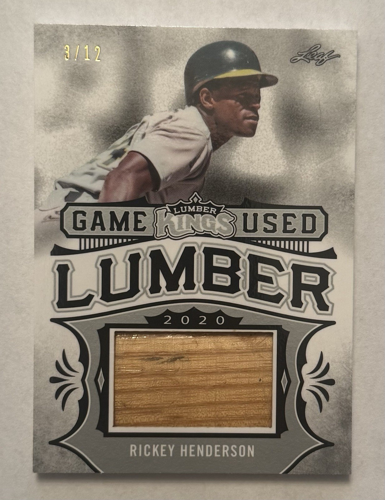 RICKEY HENDERSON 2020 LEAF LUMBER GAME USED BAT BARREL /12 HALL OF FAME HOF