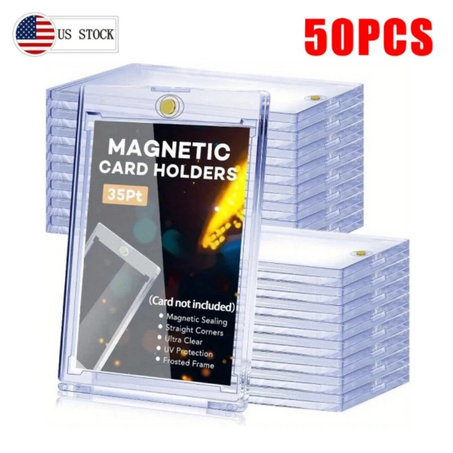 50 Pack Magnetic Trading Sports Card Holders 35pt One-Touch Hard UV Protection