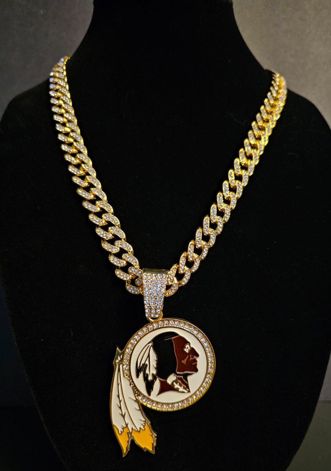 Washington Redskins Cuban Link Chain Luxury Full Iced Out Crystal 24″ Necklace 1