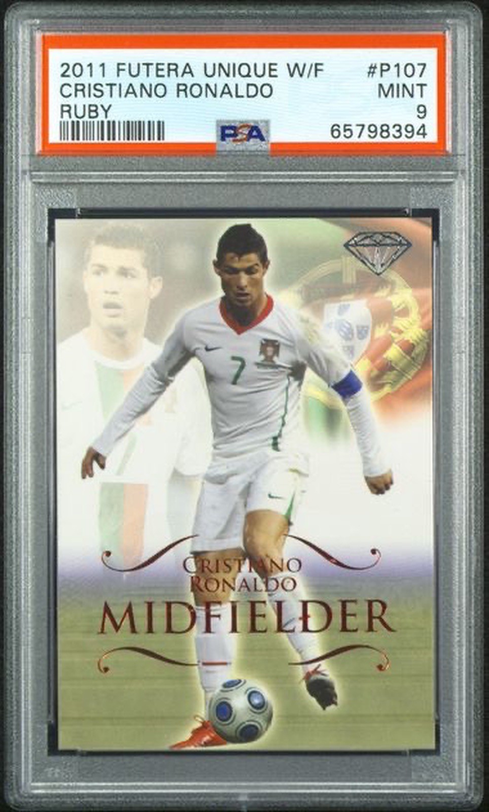 2011 Futera Unique World Football Cristiano Ronaldo Ruby /450 PSA 9 Mint #P107