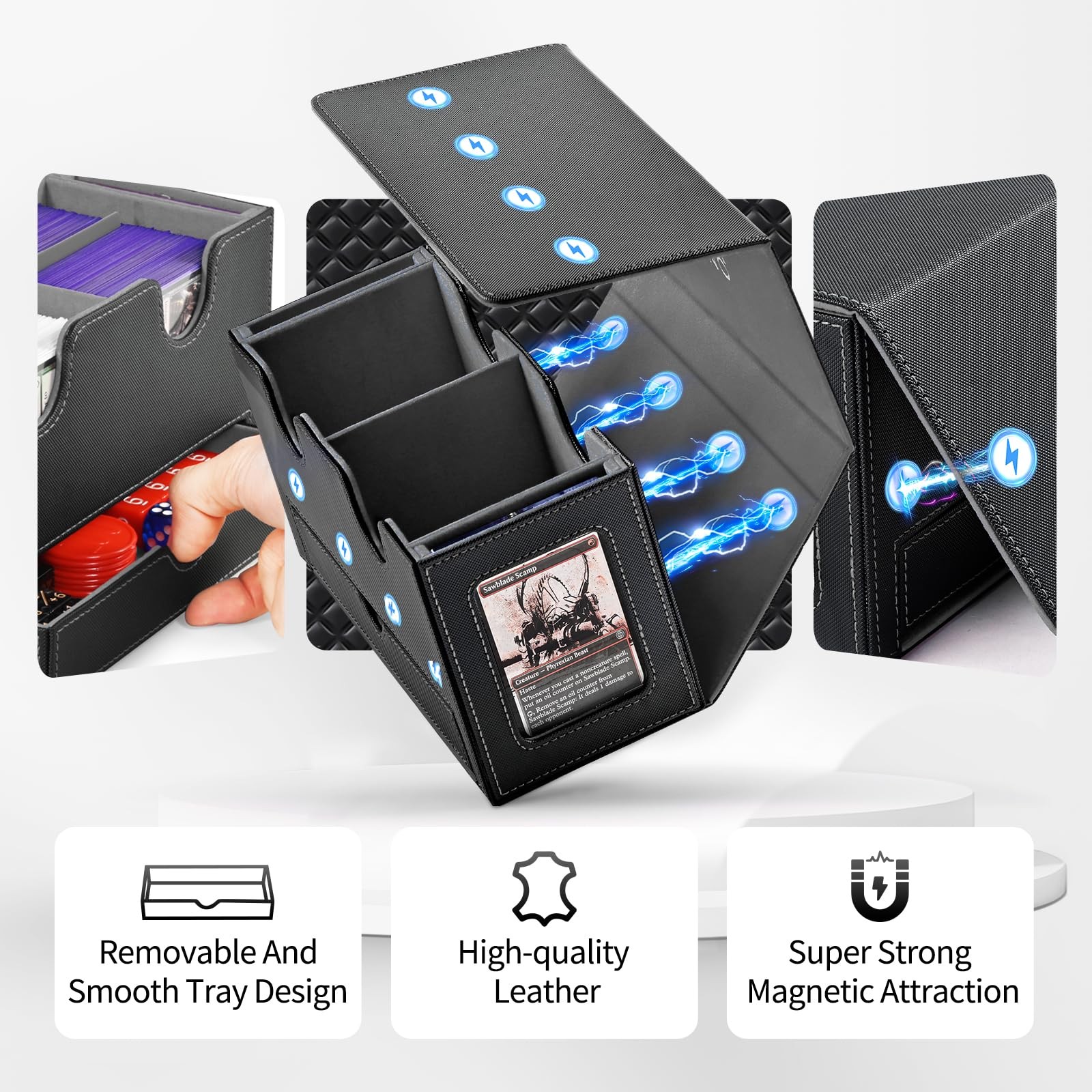 Card Deck Box for MTG, Double Storage Box with 2 Commander Display & 1 Dice T…